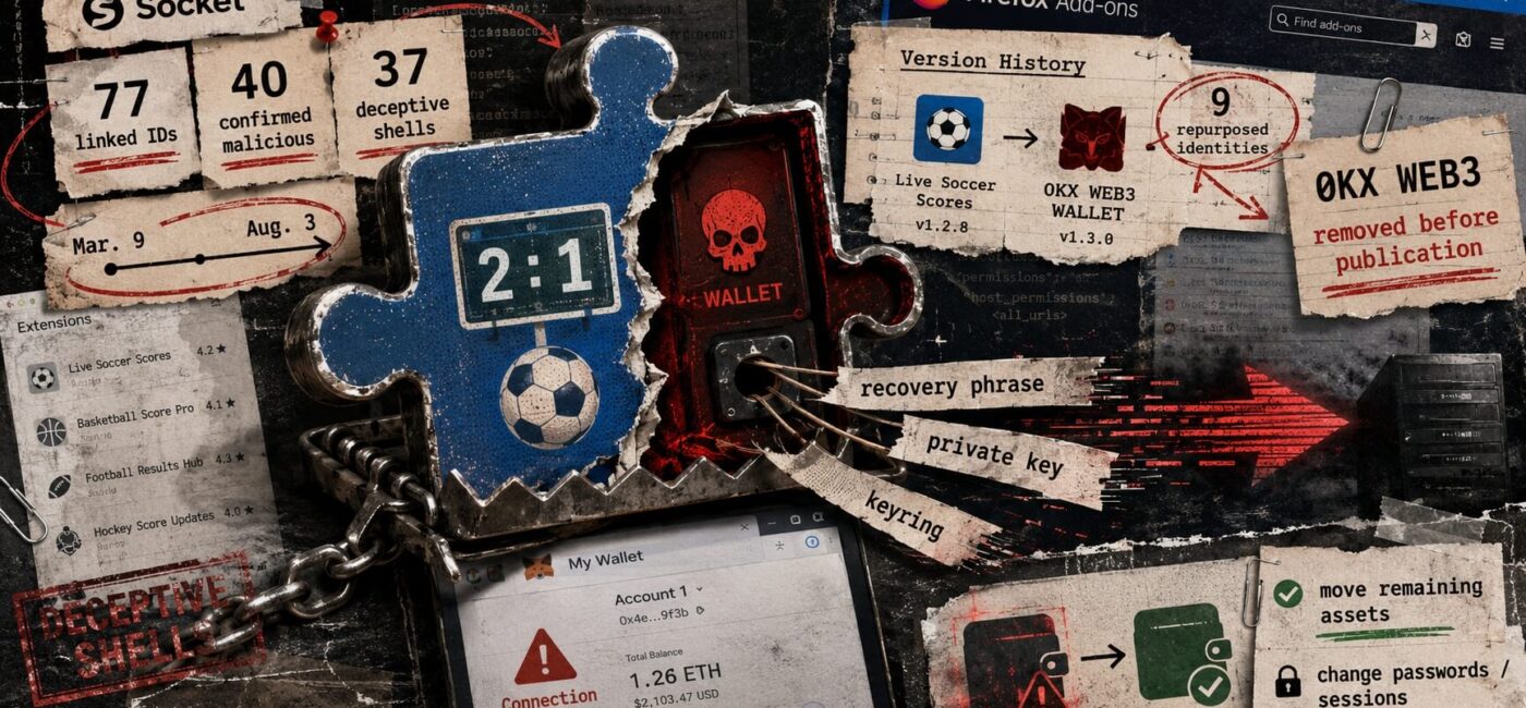 40 malicious Firefox add-ons targeted crypto wallets, and 9 began as sports-score tools
